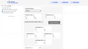 ClampGenerator layout tool showing padding shorthand controls