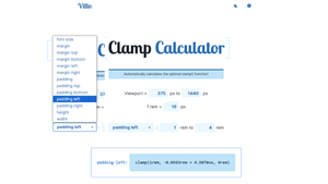 screenshot of the vitto website with clamp calculator features taken on 2025 april 03